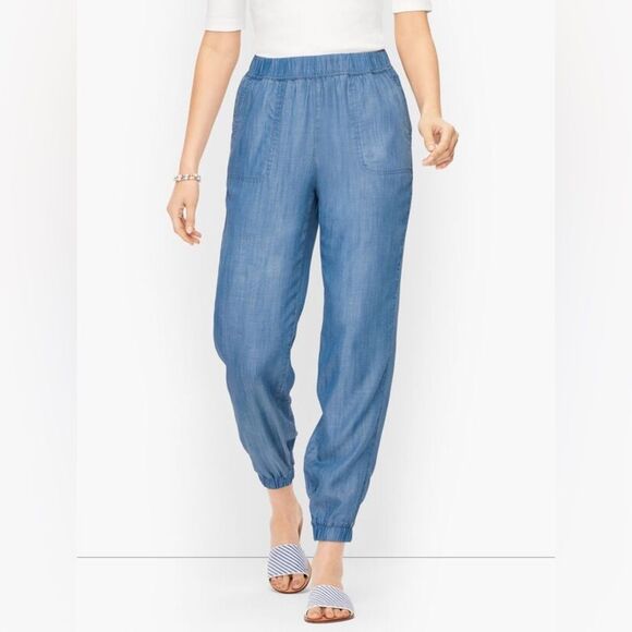 Talbots Tencel Blue Chambray Weekend Wash Casual Soft Comfy Joggers Size L - Picture 2 of 16